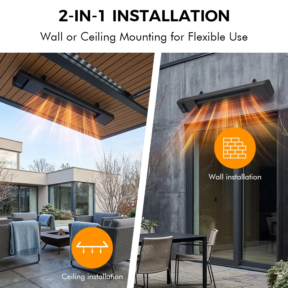 220V 1800W Outdoor Electric Heater Remote Control 3 Levels For Buenos Aires Patio Winter