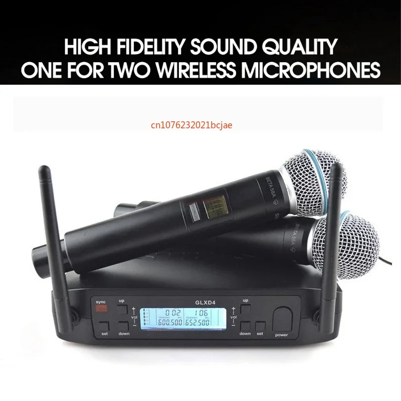 Shure-micrófono inalámbrico GLXD 4 BETA 58A, 2 micrófonos de mano, dinámico, profesional, Karaoke640-690MHZ de escenario para fiestas