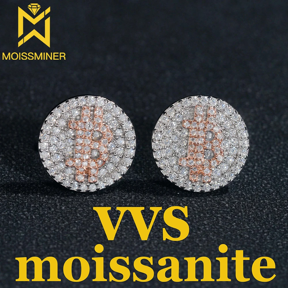 New Moissanite Bitcoin Earrings For Women S925 Silver Ear Studs Real Diamond Jewelry Pass Tester With GRA Free Shipping