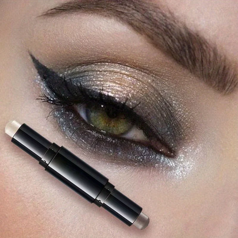 Ombretto in stick con glitter doppio colore Ombretto Trucco Cosmetici luccicanti bicolore impermeabili Trucco di bellezza pigro portatile