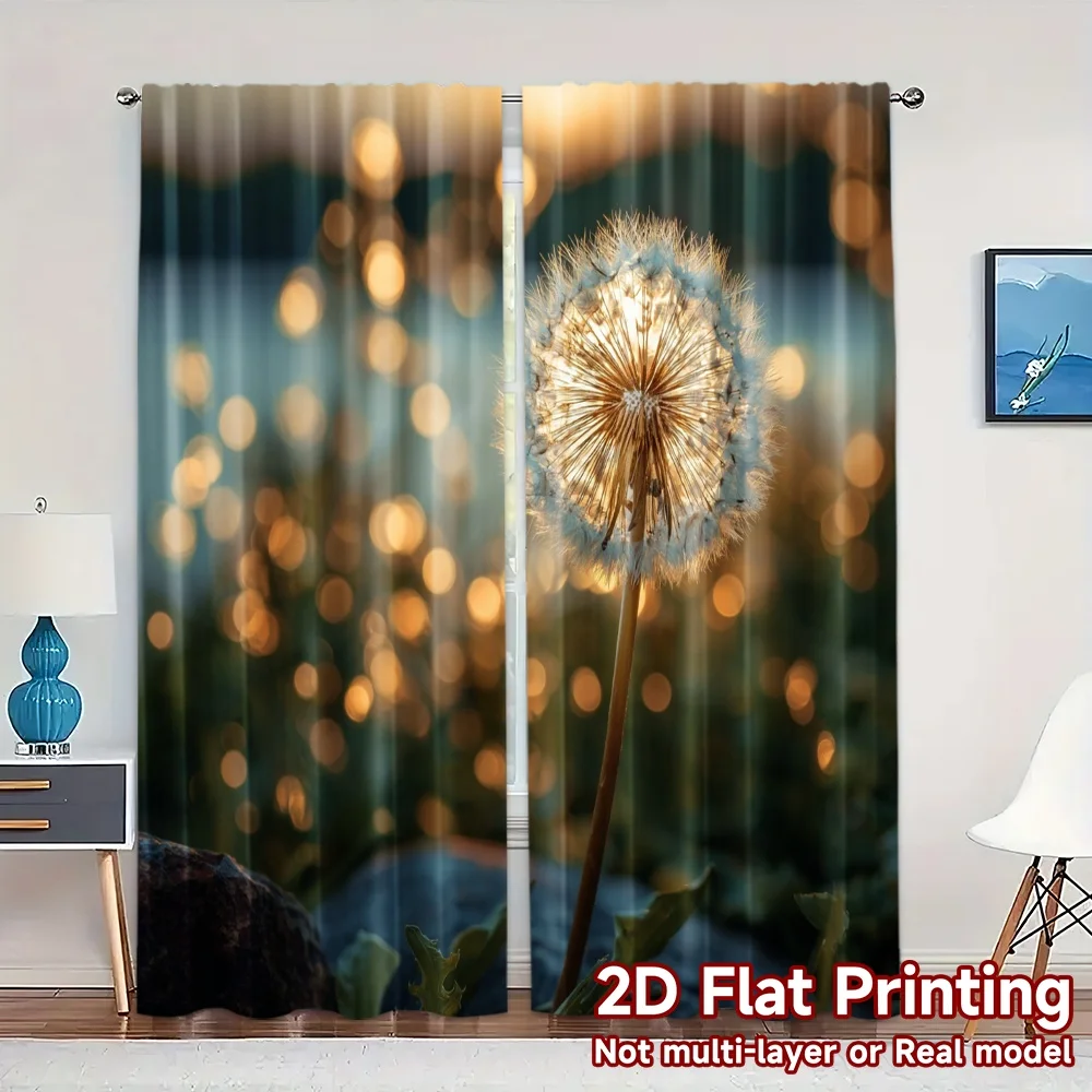 2pcs, 2D FLAT PRINTING Curtains (Without Rod) Dandelion Glow(3) Modern Curtain Fabric Machine Washable Fabric Curtains Gifts for