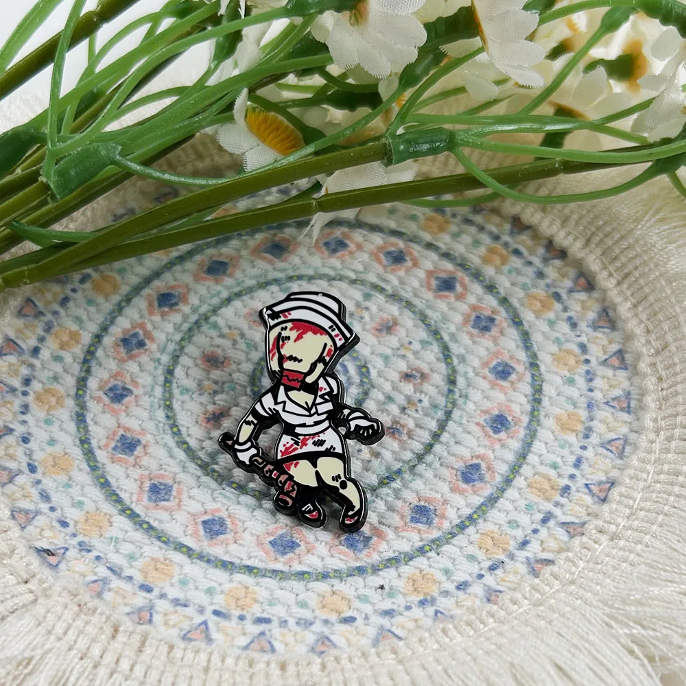 Silent Hill 2 Bloody Nurse Enamel Pin Horror Game Character Inspired Badge Classic Retro Gaming Peripheral Gamer Fans Gift - view 3