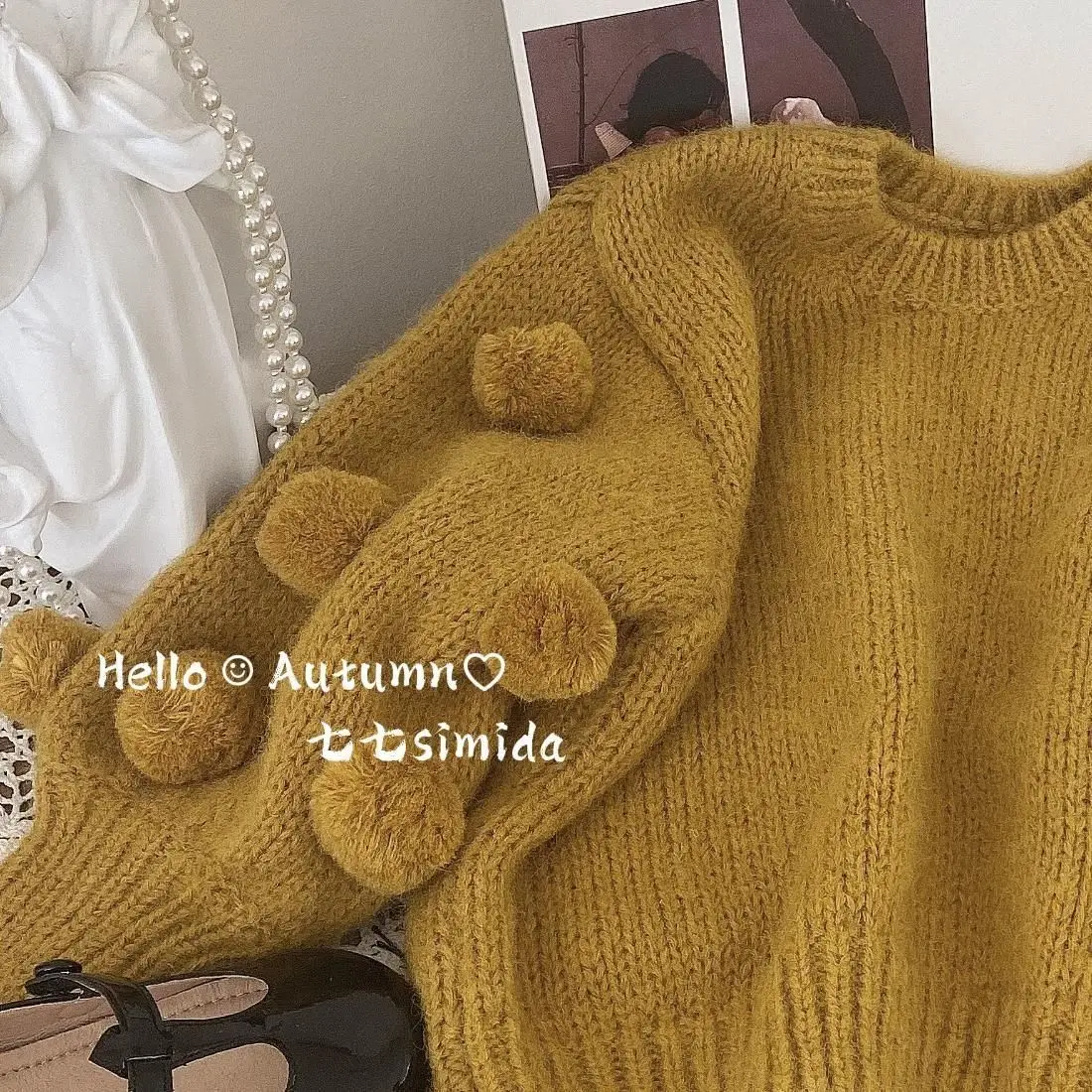 Girls Autumn Sweater 2024 New Spring Fashion New Sweater Warm for Girls Solid Hairball Fashionable and Versatile