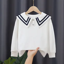 Girls Blouse Spring Autumn Long Sleeved Shirts for Kids Children's Princess T-shirts Teenager Navy Style Pullover School Clothes