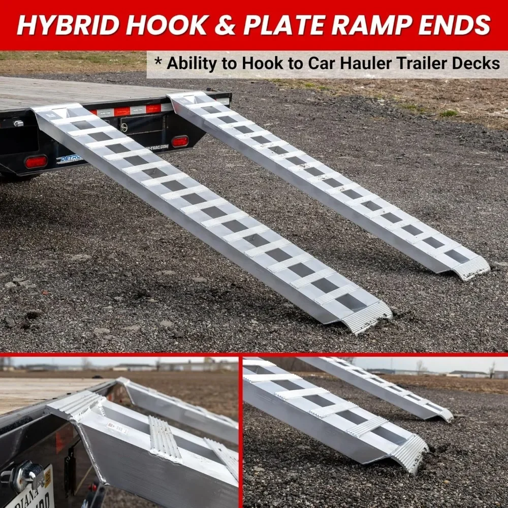 

Heavy Duty Aluminum Loading Ramps - Set of 2, 8 Feet Long x 15 Inches Wide, 10000 lbs Capacity, Hybrid Hook and Plate Ends