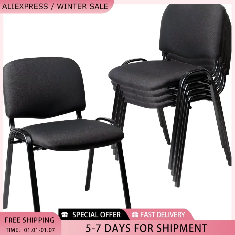 Chairs  (5 Pack)Fabric Black Reception Chairs Metal with Thickened Seat Back Cushion for Waiting Conference Room Guest Chairs