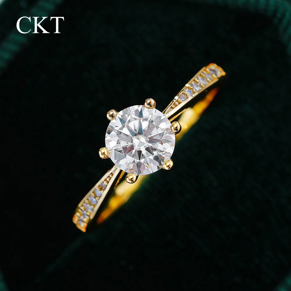CKT 100% خاتم الذهب الحقيقي 18k مويسانيتي 1ct مع شهادة مجوهرات الزفاف الفاخرة للنساء هدية الخطوبة الصيفية غير تشويه #3