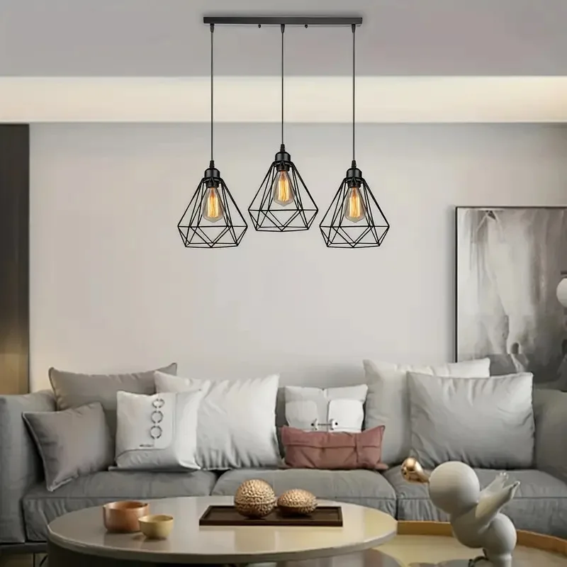 Minimalist Iron Hollow Diamond Single-head Pendant Light Industrial Style Chandelier Restaurants Hotel Bedroom Interior Lighting