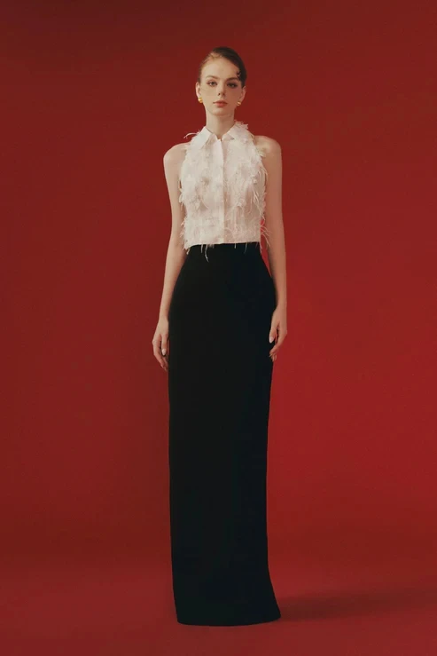 

Женские черные прямые вечерние платья длиной до пола, с высоким воротом и длинными рукавами, платье для выпускного вечера, модные платья с кисточками и цветами по индивидуальному заказу