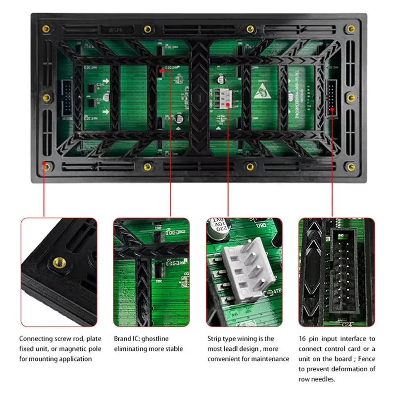 شاشة عرض خارجية كاملة الألوان P4 RGB فيديو ، لوحة مصفوفة 64 × 32 بكسل ، مصباح SMD1921 ، تحديث ، 8 مسح ، 256 × 128 مم