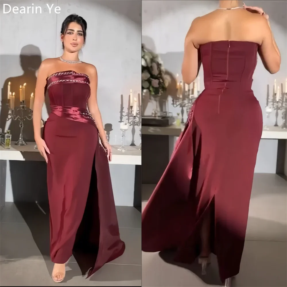 

Saudi Arabia Formal Gown Dearin Strapless Column Floor Length Open Back Skirts Sleeveless Beading Bespoke Occasion Dresses Eveni