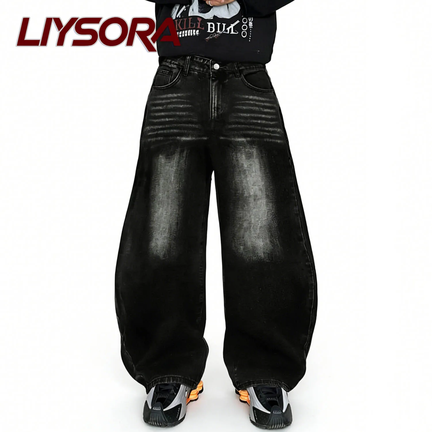هاي ستريت الرجال ريترو الجينز الأسود جديد الكورية فضفاض واسعة الساق منحني سكين الدنيم السراويل فضفاضة بلون الذكور العصرية الدينيم الجينز