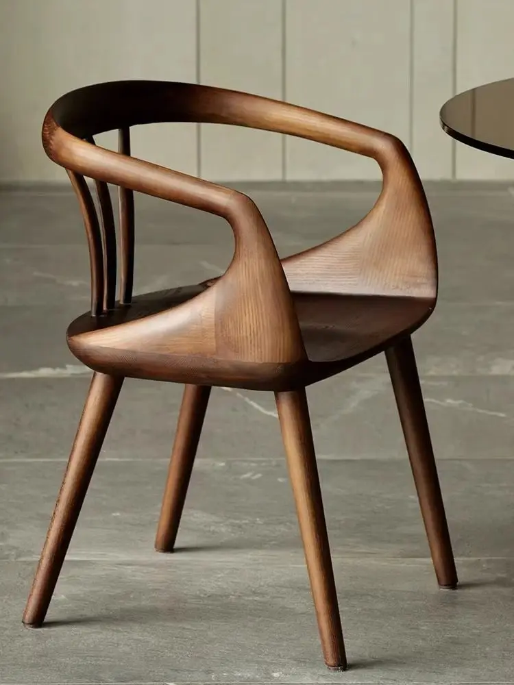 

Medium retro style solid wood armchair black walnut backrest desk tea room office light luxury high-end armchair