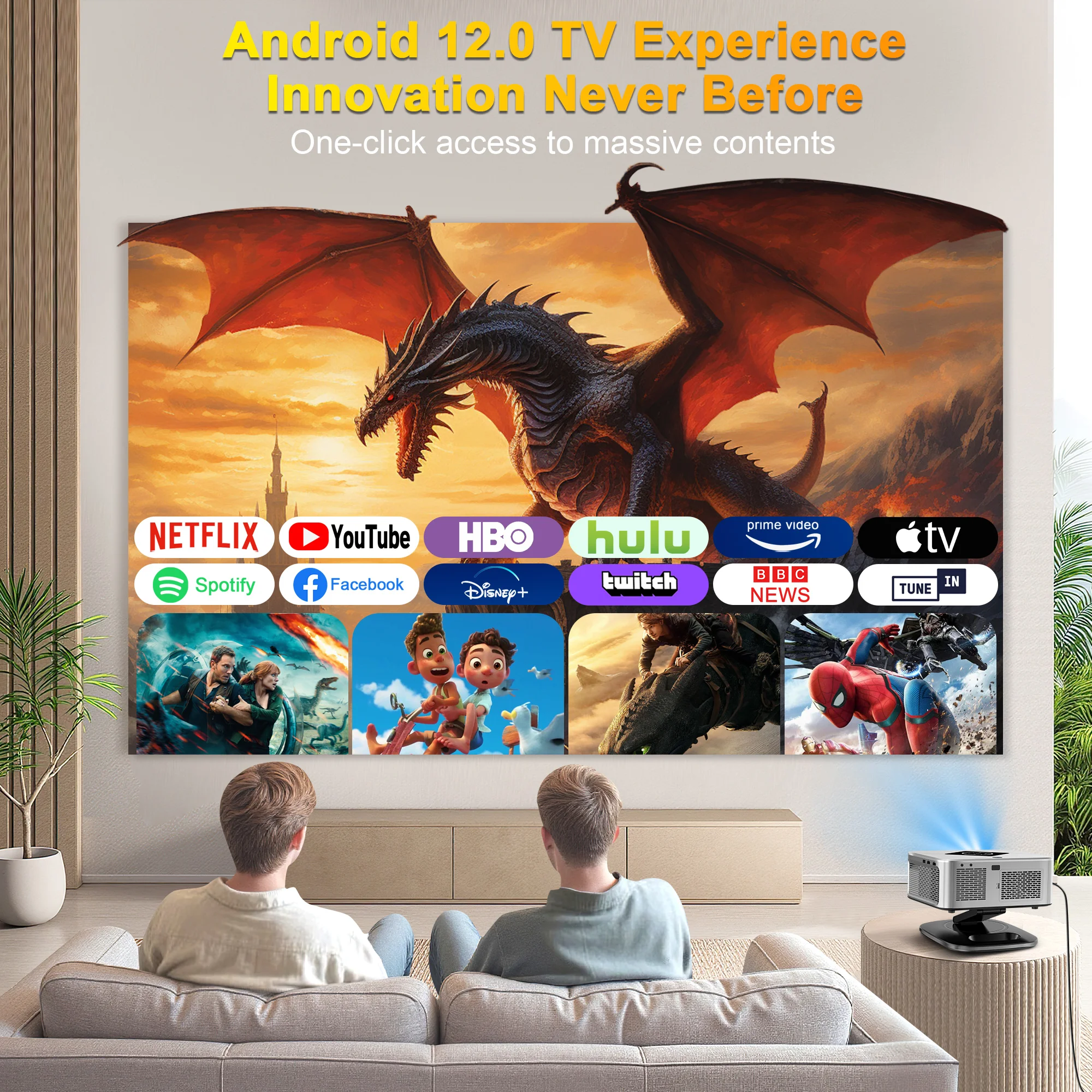جهاز عرض Horlat 40000 لومن عالي الدقة 1080P جهاز عرض 4K يدعم Android12 WiFi 6 Home ثلاثي الأبعاد مسرح متعاطي المخدرات جهاز عرض خارجي HDR10