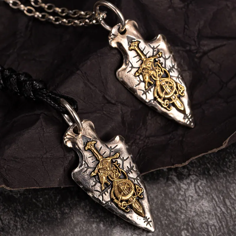 925 Silver Nordic Viking Silver Necklace Dragon Sword Pendant Silver Welded Copper Rune Fashion Jewelry