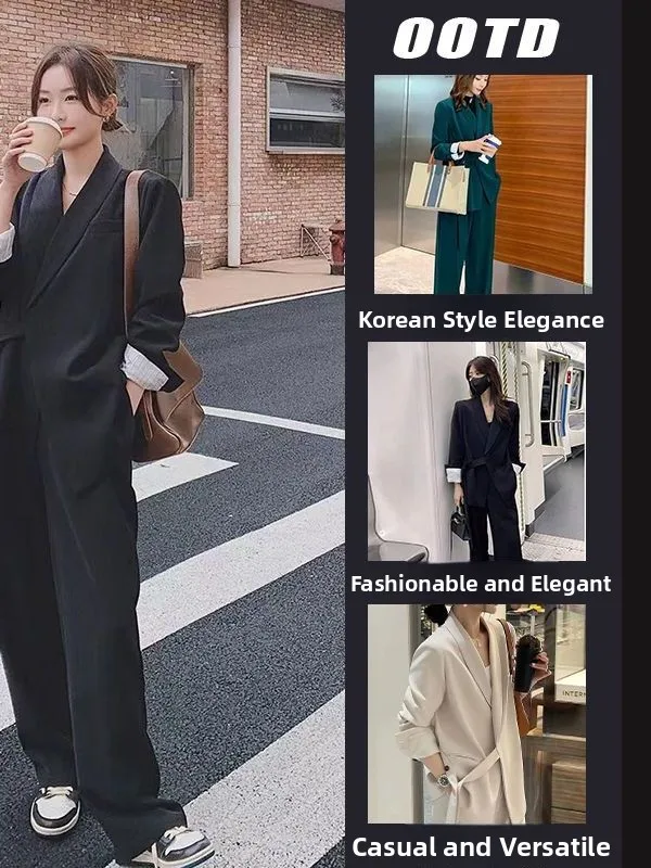 

Женский костюм больших размеров с широкими брюками, комплект из двух предметов, весна-осень, новый стиль, удобный, доступный по цене, профессиональный женский наряд