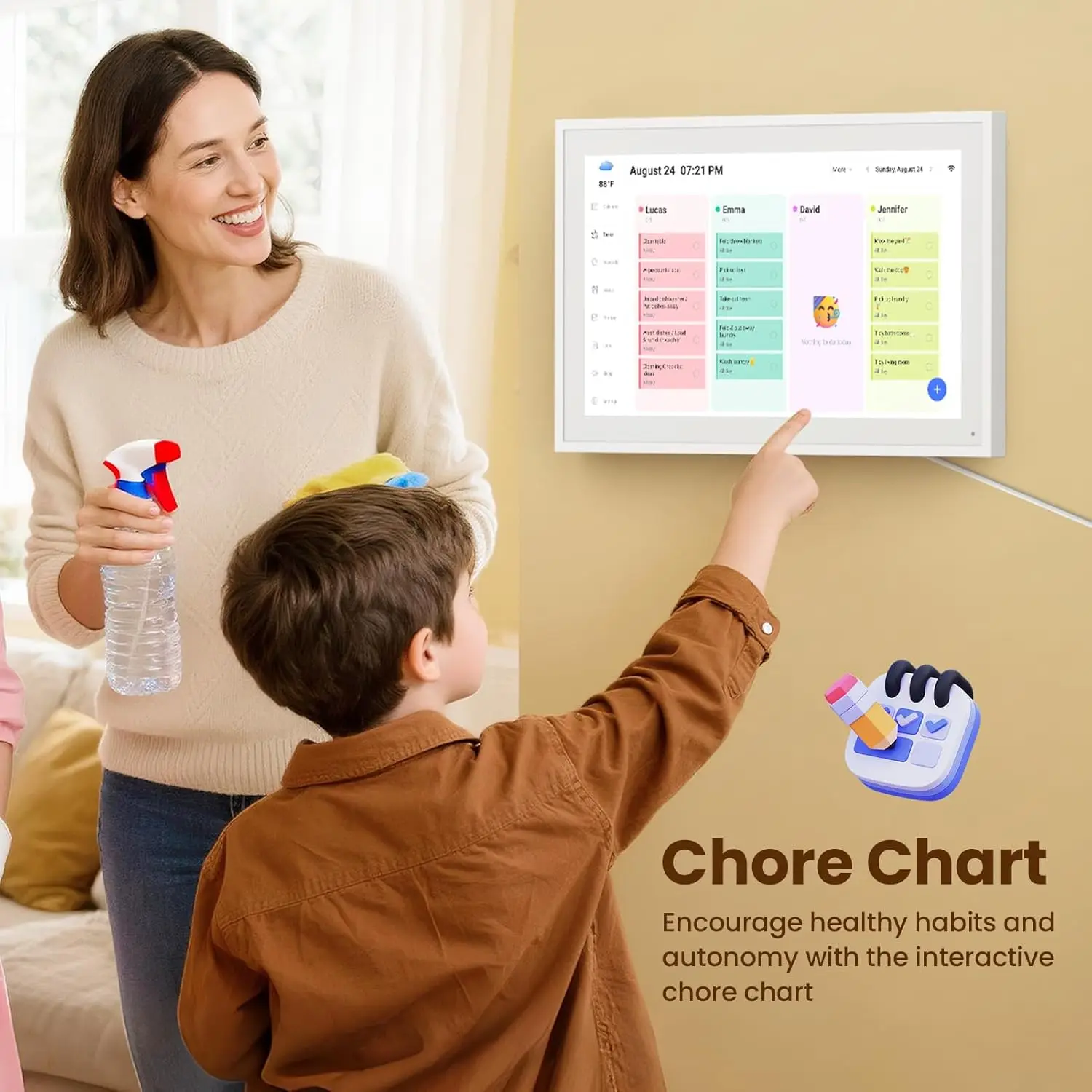 AHXJKA15.6 Inch Digital Smart Calendar Chore Chart 1080P Interactive Touchscreen Wall Desk Mount Electronic Smart Family Planner