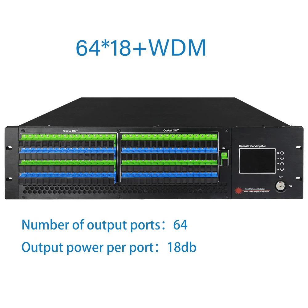 CATV Fibre Transmission 64*18db/21DB WDM Fibre Amplifier 3U Chassis High Power Erbium Doped Fibre Amplifier