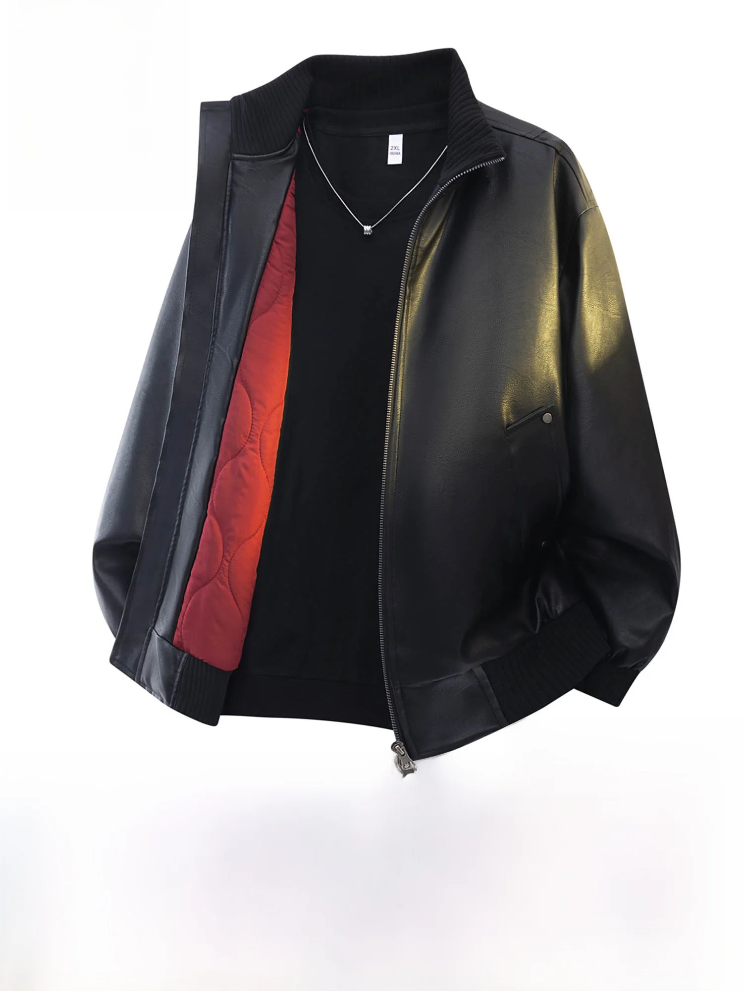 

Warm Fce Lined Thiened Stand Collar Leather Jaet for Men Jeanswest Casual Sle Long Sve Zipper Closure Outerwear