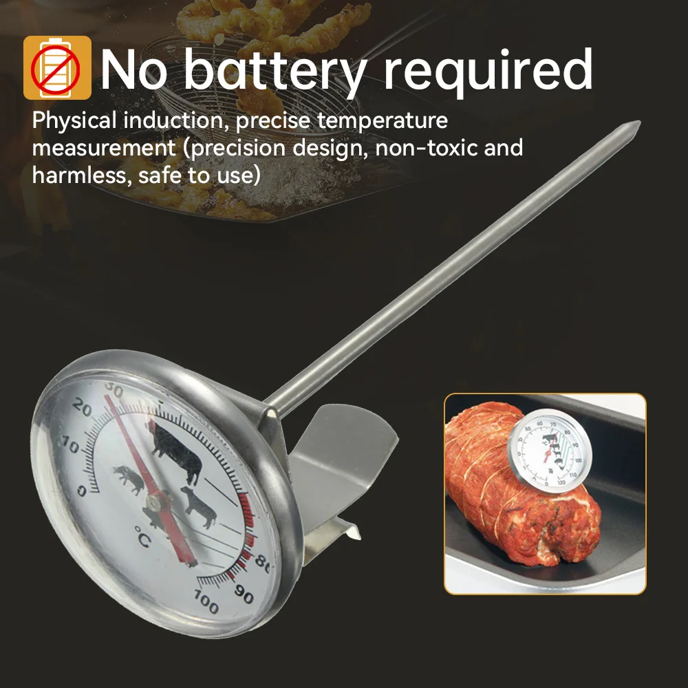 Stainless Steel Pocket Probe Thermometer Gauge Kitchen Tools 0~100 Degree Cooking Temperature Meter Milk Coffee Food Meat Gauge