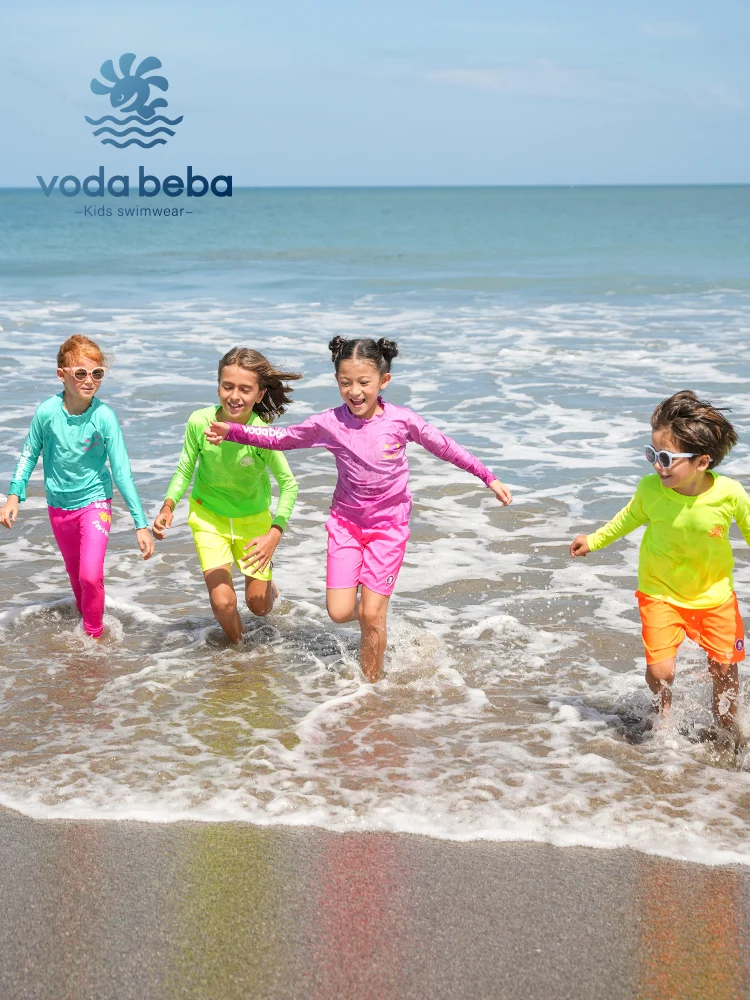 

Voda Beba Children's Swimming Suit UV Protection Long Sve Separate Top And Bot Beachwear for Boys And Girls Fluorescent...