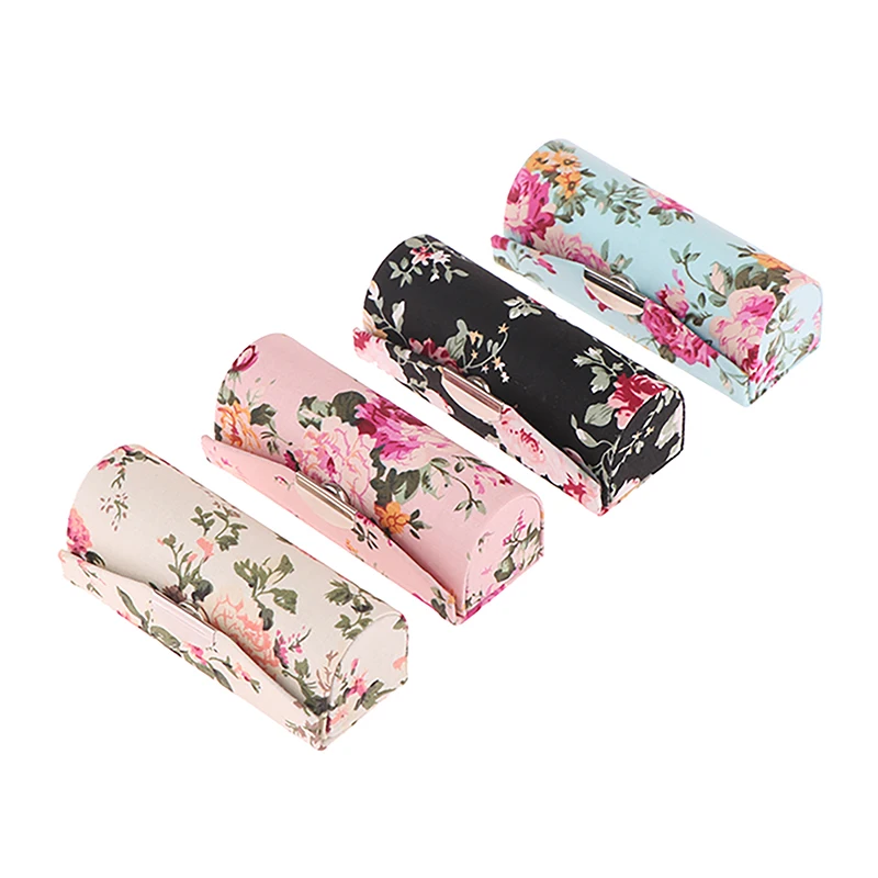 Lipstick Case Mini Mirror Lip Gloss Box Flower Designs Retro Embroidered Jewelry Holder Women Beauty Makeup Storage Fashion Gift