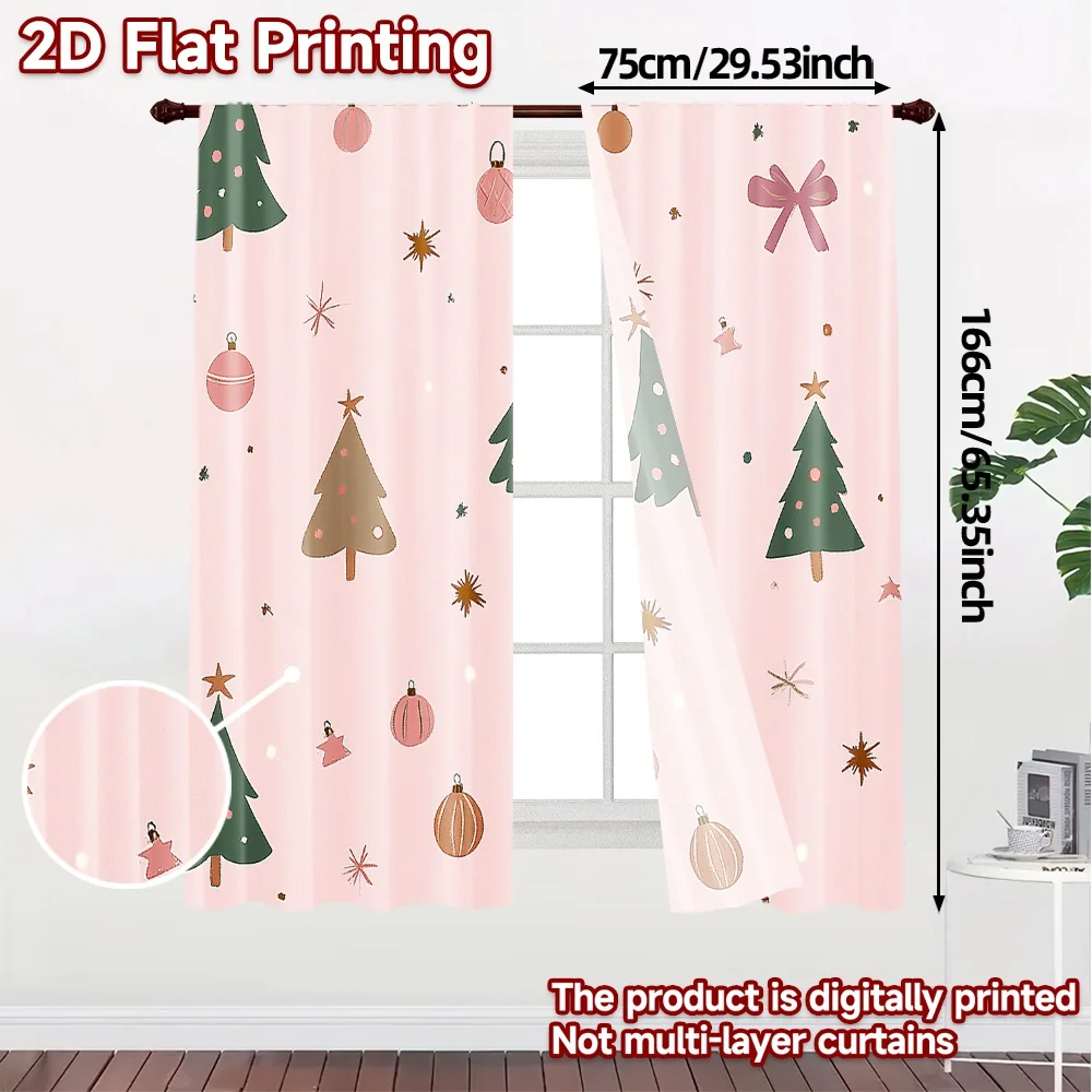 2pcs,Curtains Christmas Trees Bows Ornaments Stars Creative Modern Curtains Prints Light Filtering Curtains Home Decor for