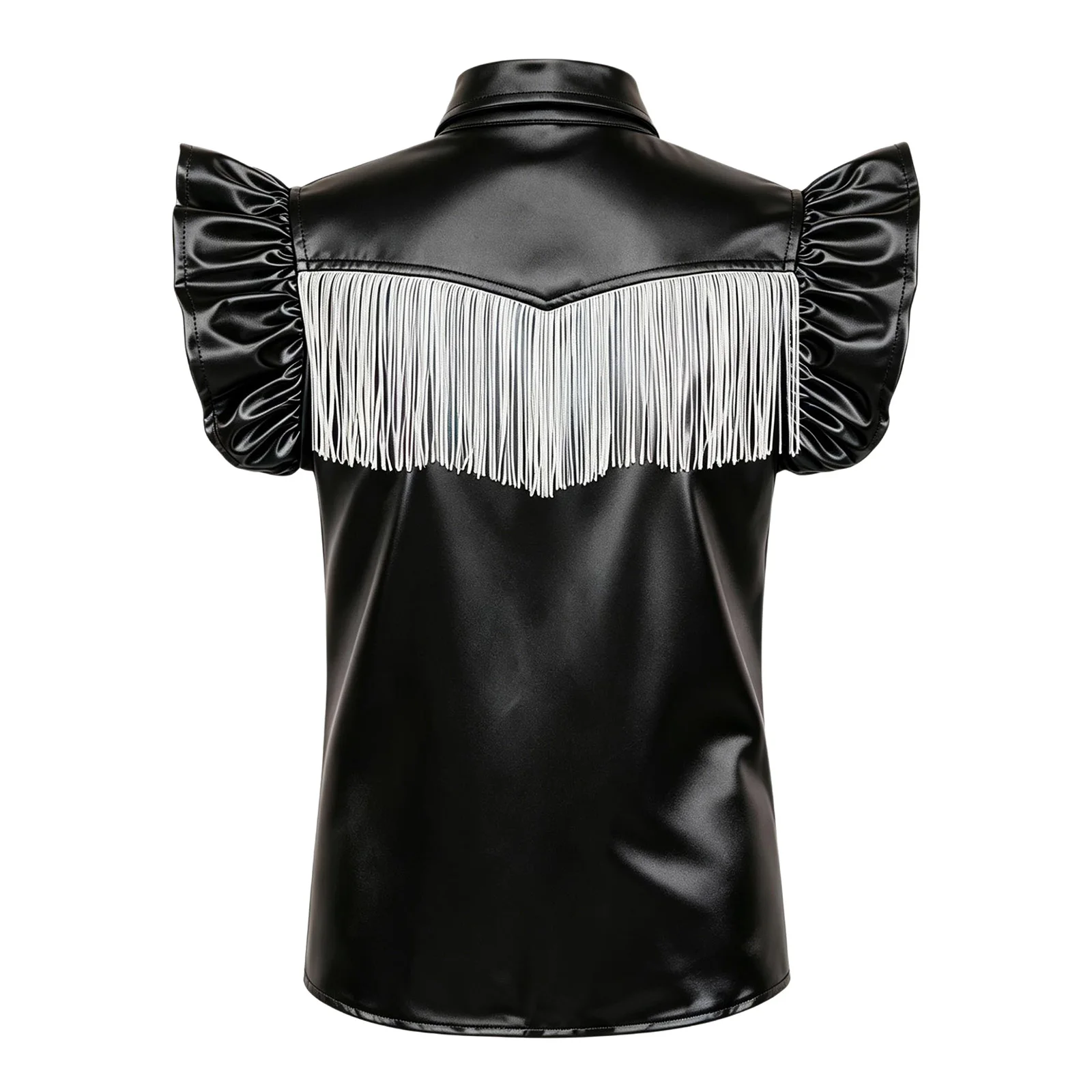 Kids Girls Western Cowgirl Costume Metallic Shirt Turn-down Collar Tassel Tops Cowboy Hippie Outfit Halloween Dress-up Costumes