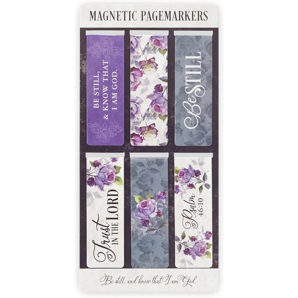 

Magnetic Scripture Bookmark Set for Women: Be Still and Know - Psalm 46:10 Inspirational Purple Rose Magnetic Bible Verse Pagem