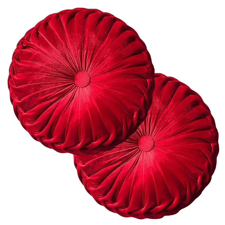 

Комплект из 2-х декоративных круглых подушек-валиков в стиле бохо, плиссированные, из бархата, в форме тыквы, для кровати, дивана, кресла, общежития, автомобиля, 14.96, красные