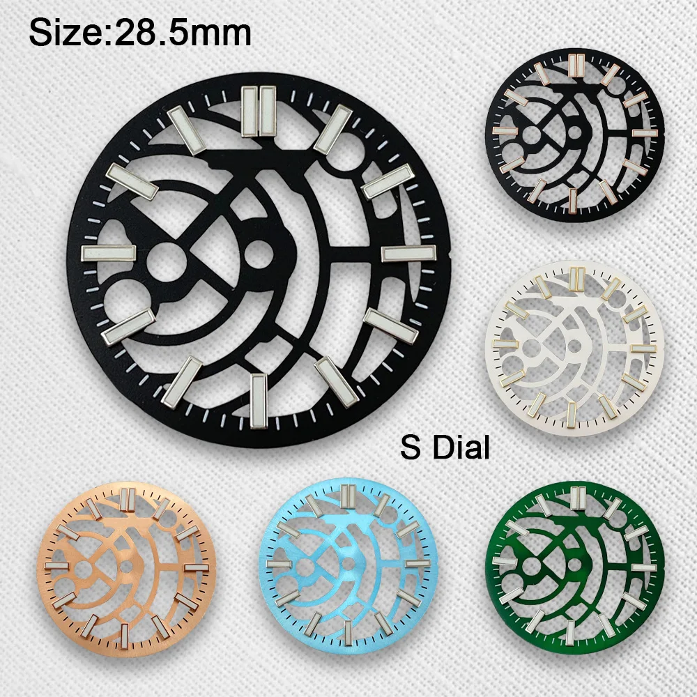 Cadran ajouré avec Logo S de 28.5mm, adapté au mouvement NH70/NH72, cadran vert lumineux de haute qualité, accessoires de Modification de montre