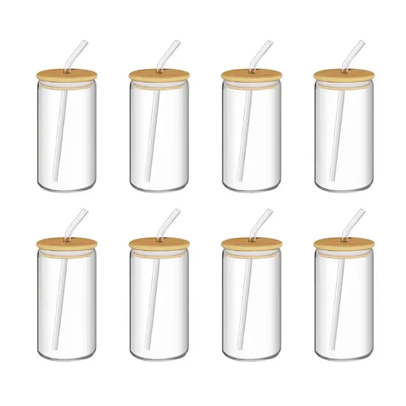 CMHI-8-Piece Glass Set, Jar-Shaped Glass With Lid, Straw, A Stylish Gift For Friends And Relatives