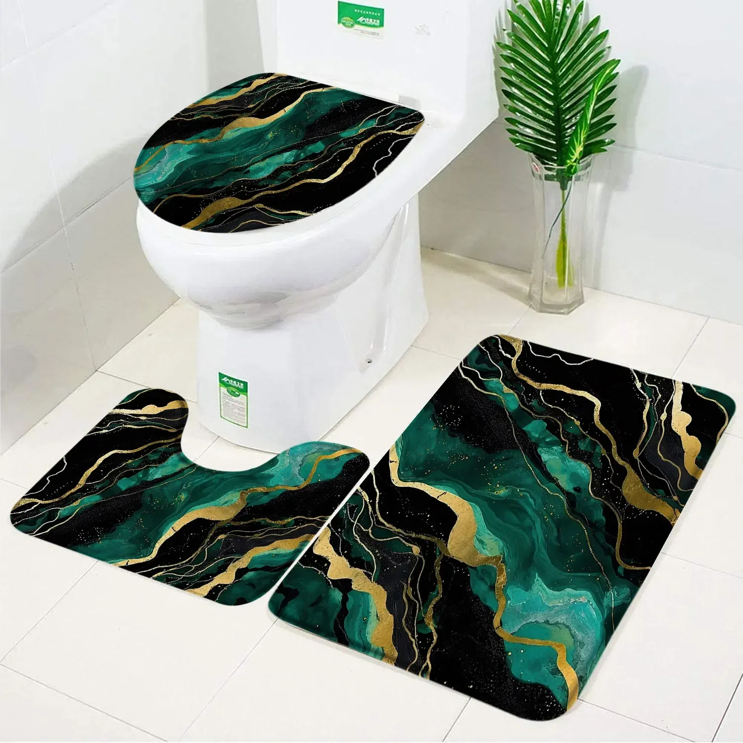 Bathroom Rug Set Coloured Marble Textured Bath Mat Flannel Non-Slip Foot Mat Toilet Cover Carpet Bathroom Decoration Accessories