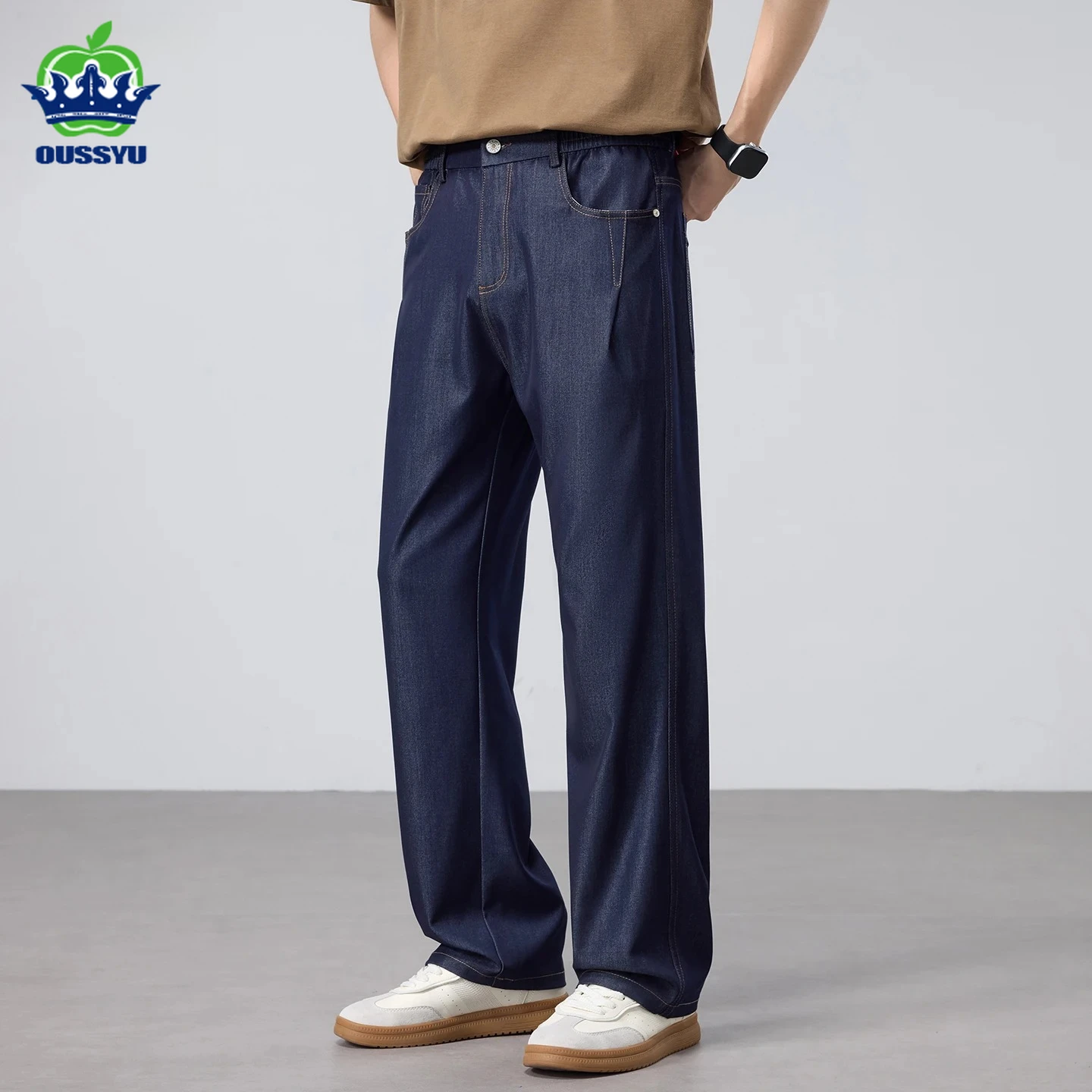

Luxurious Feeling Original Color Jeans Man Summer Baggy Wide Leg Business Korean Y2K Elastic Waist Spandex Trousers Men Premium