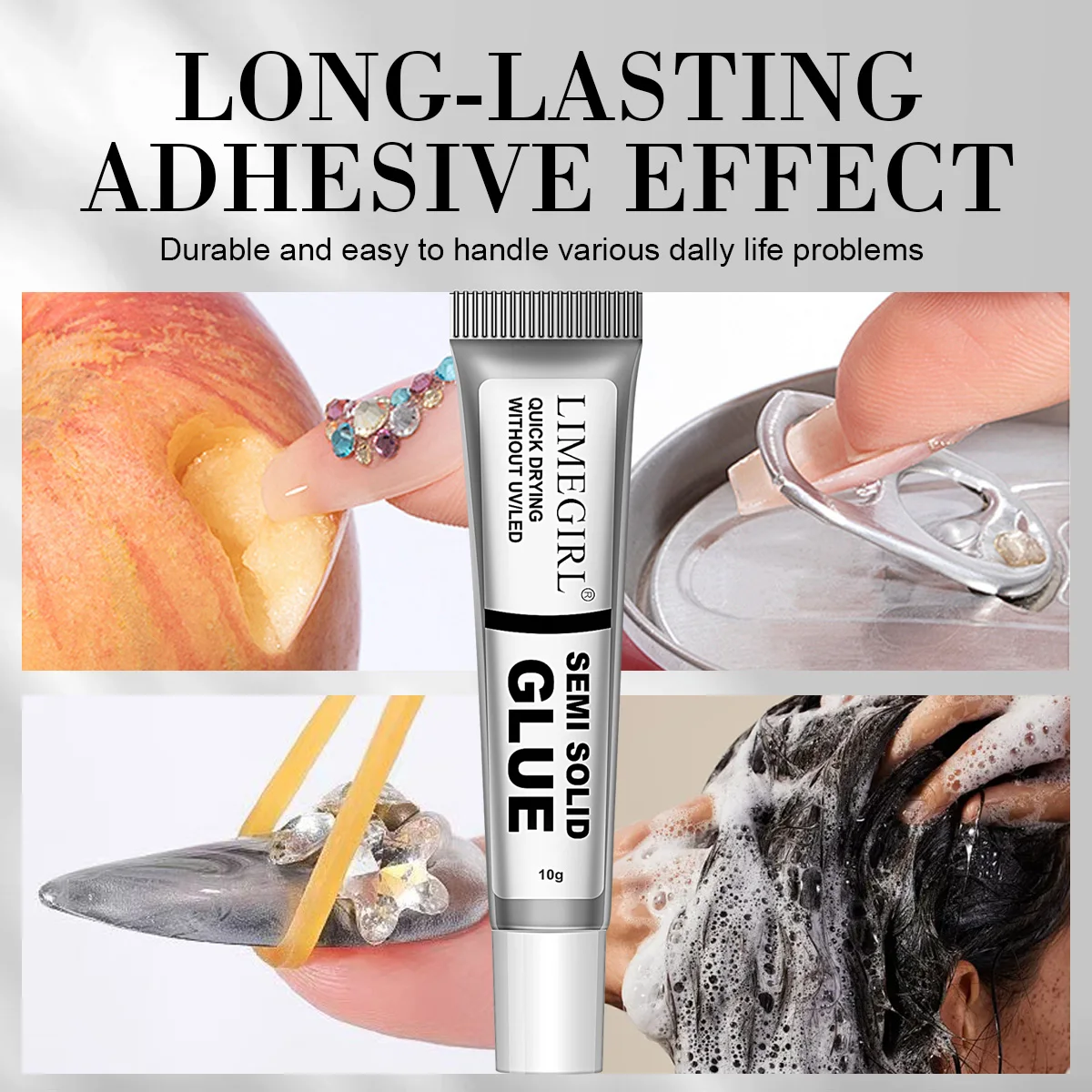 LIMEGIRL 10ML ensemble de colle semi-solide et dissolvant de colle pour ongles pour presser sur les pointes des ongles et presser sur le dissolvant d'ongles facile à enlever débroussailleuse