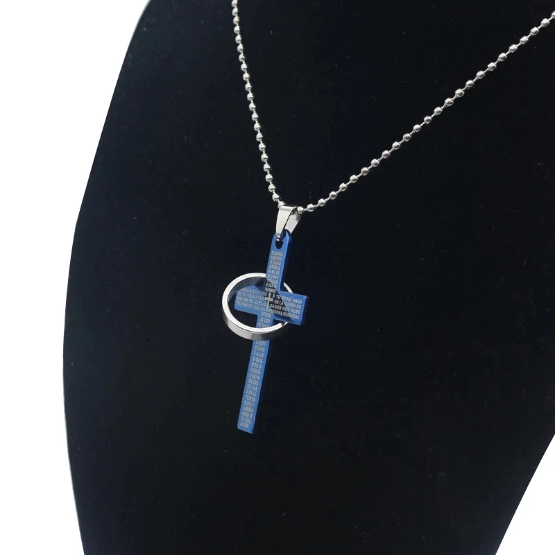 Trendy Cross Pendant Necklace Hip Hop Bible Verses Jesus Pray Cross Beads Chain Necklace Unisex Jewelry Drop Shipping Collares