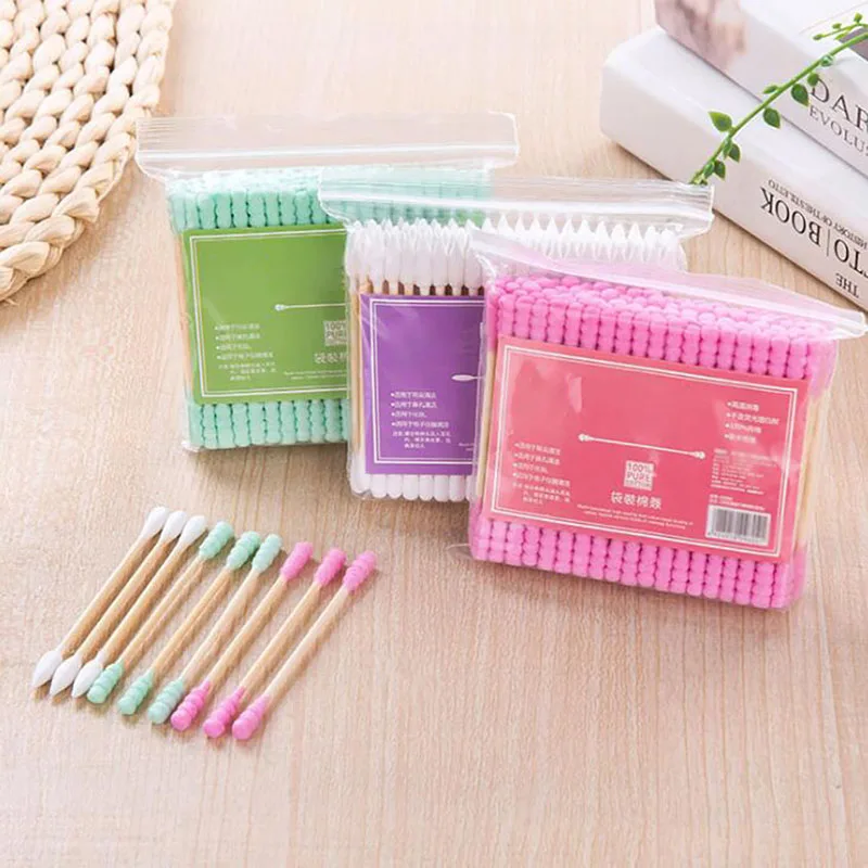 使い捨て綿棒,100色,女性と女の子のためのスワブ,メイクアップとメイクアップ用,ダブルヘッド,綿棒,クリーニングツール,ピース/パック