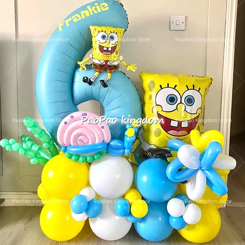 Cartoon SpongeBob Party Ballon-Set Kinder Cartoon Geburtstags-Party Deko-Zubehör SpongeBob Ball Folienballons
