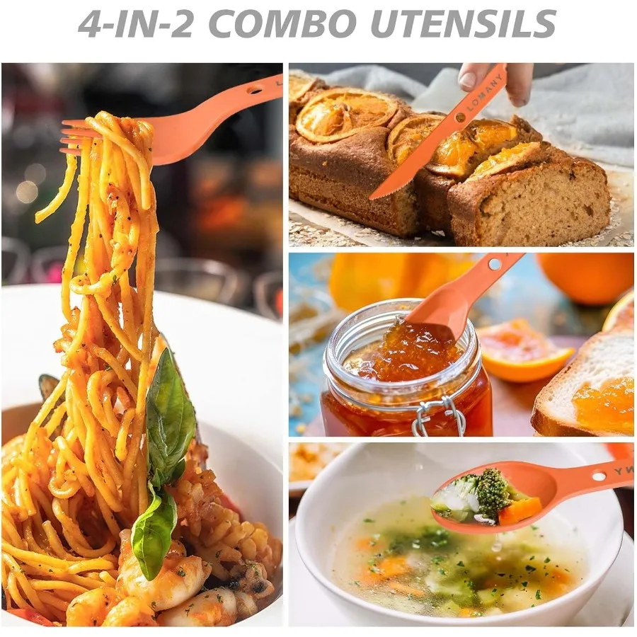 قابلة لإعادة الاستخدام 4in2 كومبو مجموعة أدوات التخييم 4 مجموعات ملعقة شوكة سكين أواني السفر المحمولة البلاستيك أدوات المائدة الظهر والعتاد ل Luh #4