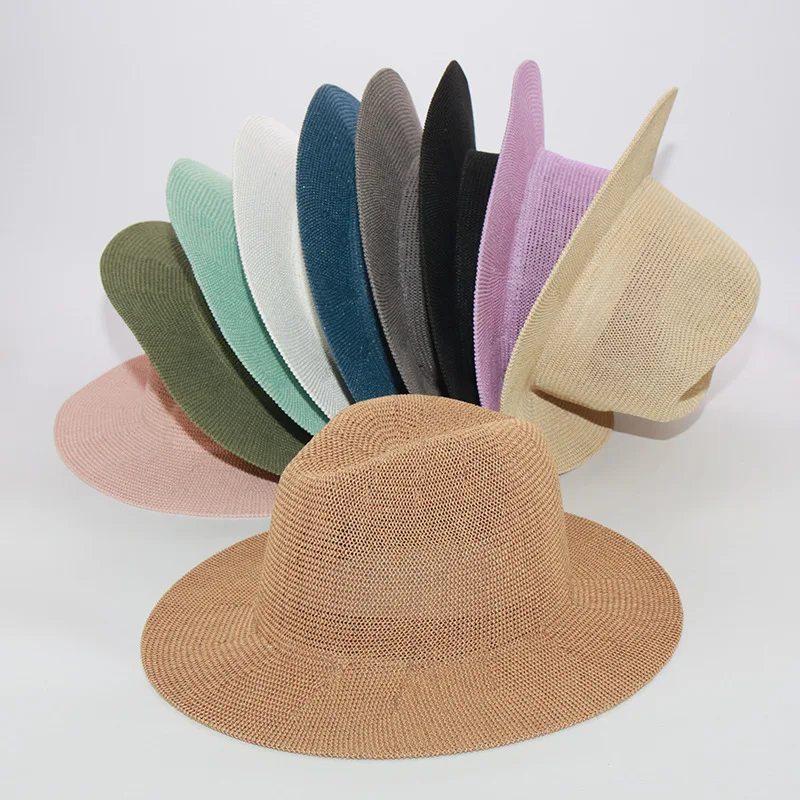 2026 Panama Straw Hat Unisex Fedora Hat Summer Beach Hollow Breathable Sun Hat Wide Brim Foldable UV Protection Vacation Cap