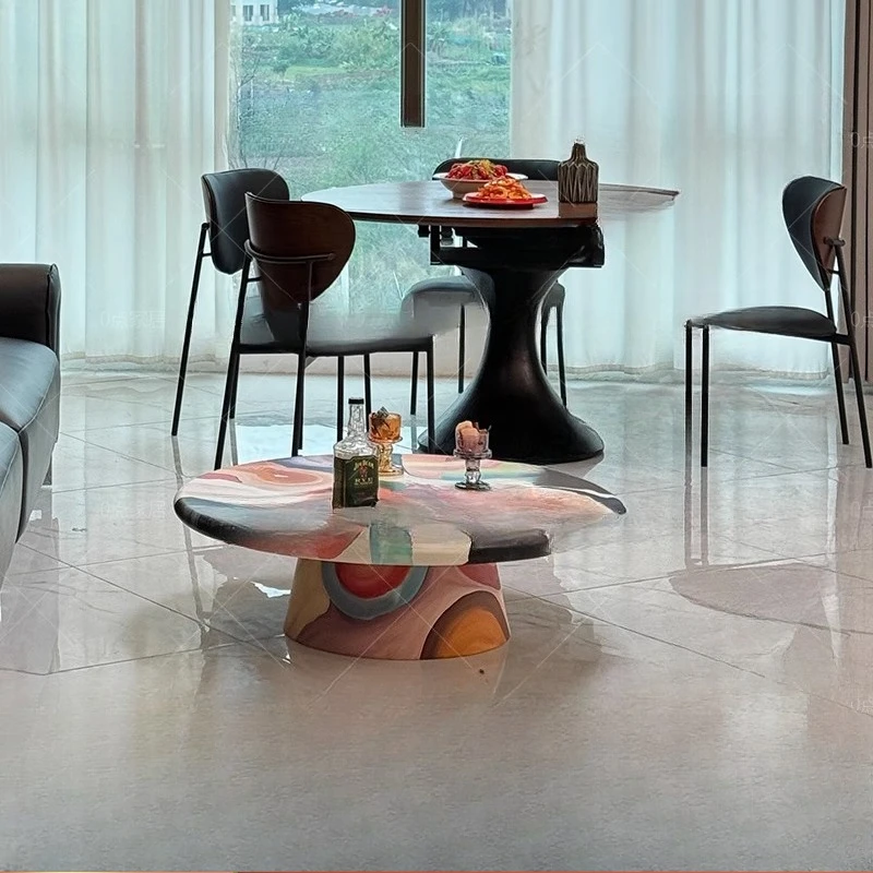 Hand-painted oil painting designer personalized round coffee table medieval creative light luxury painted coffee table