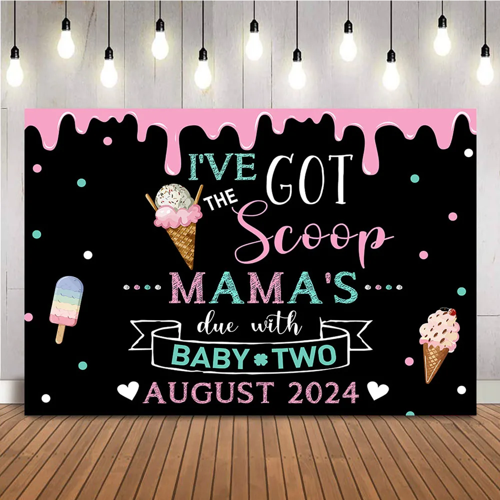 I've Got the Scoop Ice Cream Pregnancy Announcement Chalkboard Backdrop Pink and Blue Baby Number 2 Photo Background Prop Custom