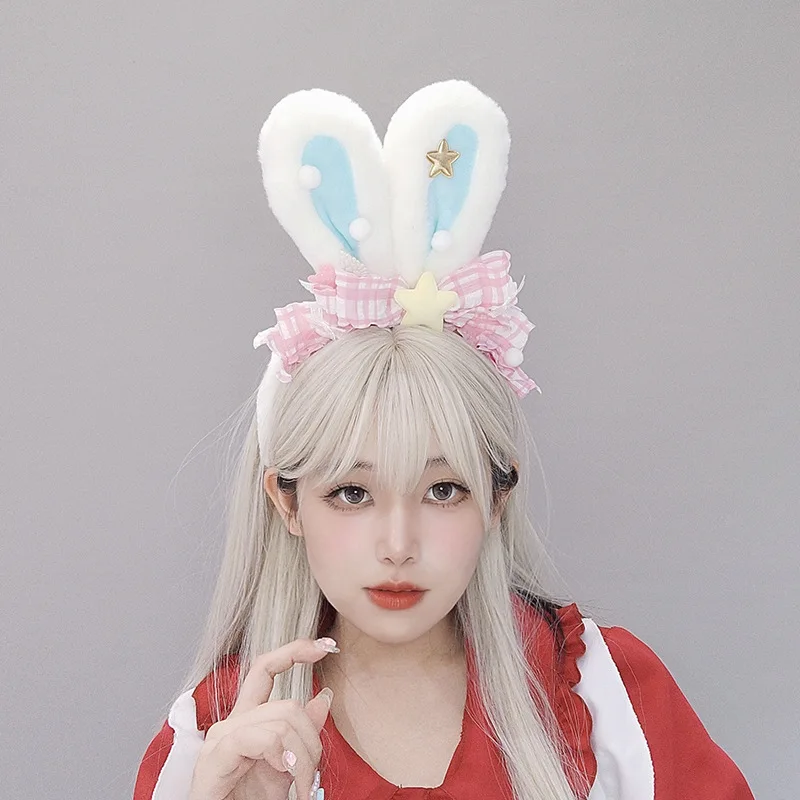 اليابانية أفخم آذان الأرنب عقال الشريط القوس لوليتا اكسسوارات رقيق الشعر هوب فتاة Kawaii تأثيري أغطية الرأس الحيوان غطاء الرأس