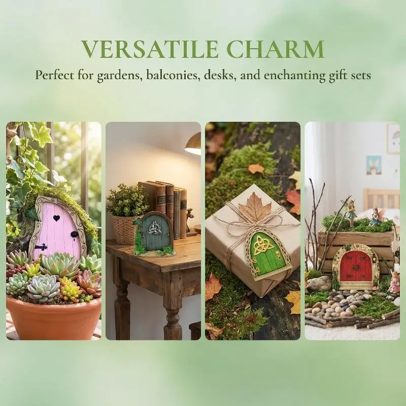 New！Elf Fairy Door Miniature Garden House Decor Tree Doors Miniature Yard Art Wooden Sculptures Mini Home Garden Doors Ornaments