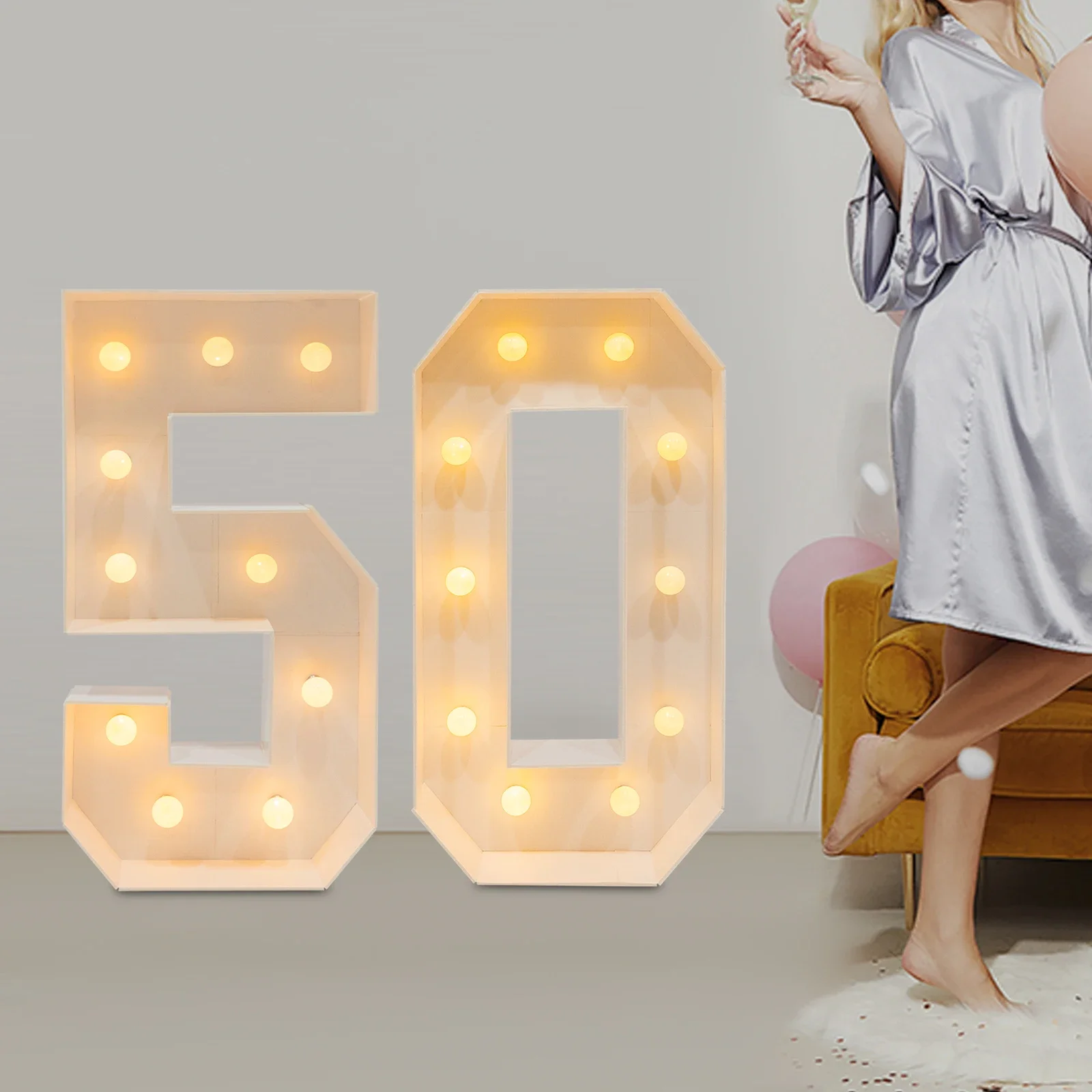 100CM 30th 40th 50th 60th Birthday Decorations, Numbers: 30 40 50 60 Birthday Party Anniversary DIY Decor with 20 LED Light