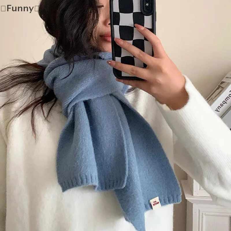 〔Funny〕Solid Color Versatile Autumn And Winter Scarf New Wool Couple Student Cute Knitted Warm Neck Scarf