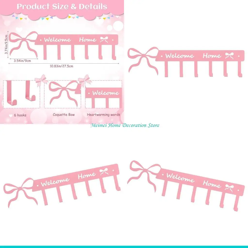 H7BF Practical Metal Wall Mount Hook For Coat Bags Hats Pink Butterfly Shaped Hanger