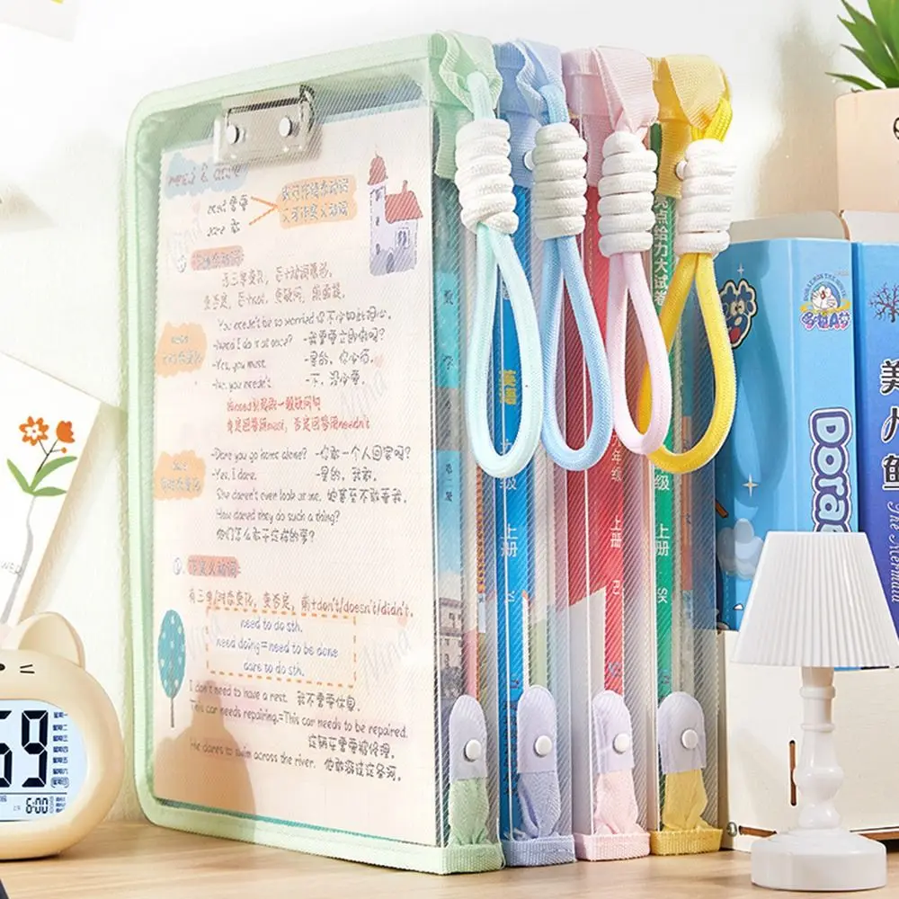 

Multifunctional Test Paper Storage Bag Large Capacity Morandi Color Transparent File Bag with Handle Built-in Clip Board