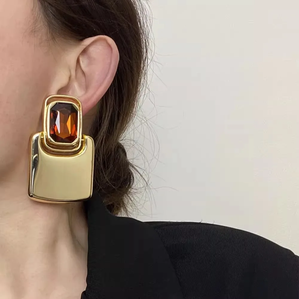 

New Luxury Glossy Metal Geometric Earrings Vintage Elegant Women's Accessory Gift Modern European Style Fashion Jewelry