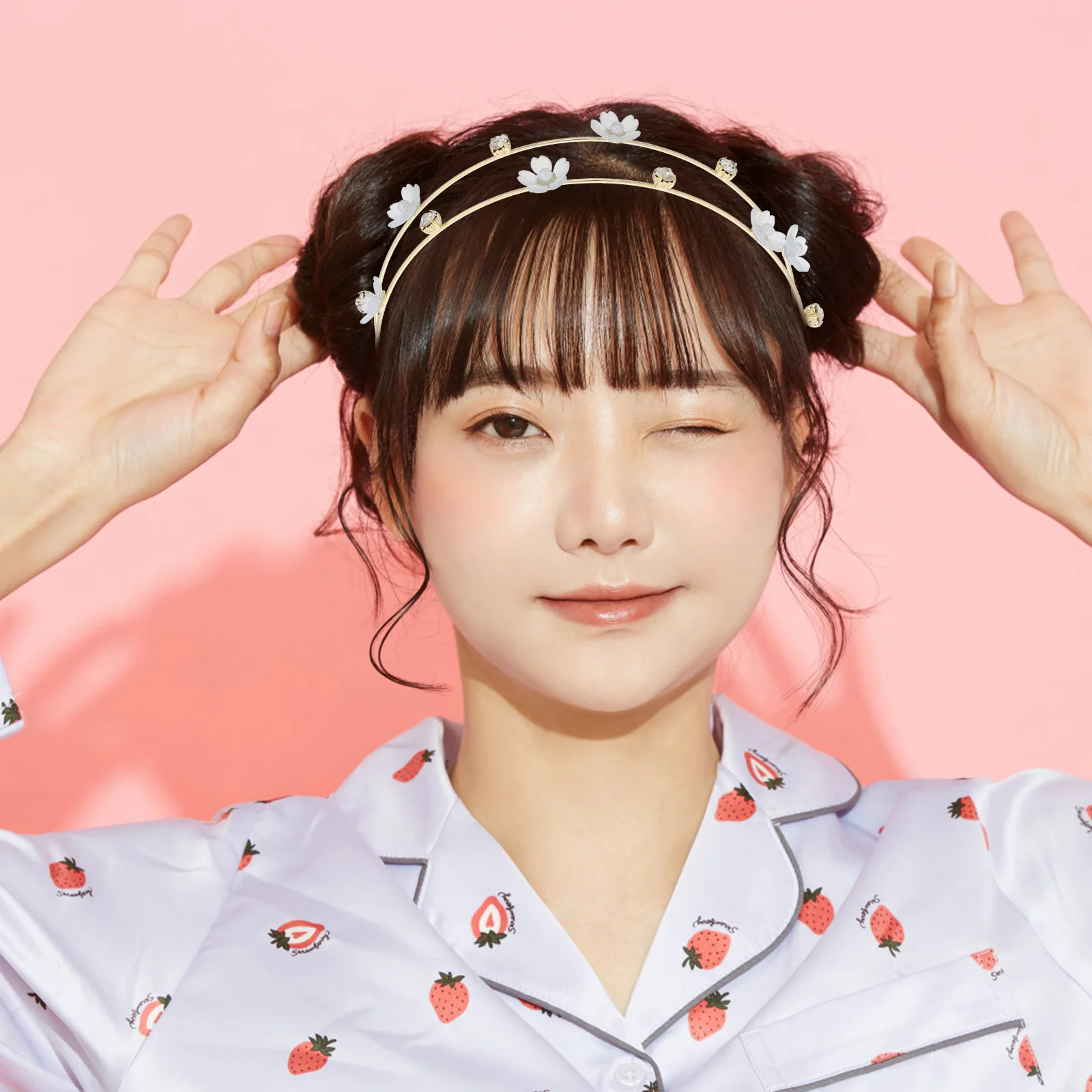 

Floral Headband For Women Double Layer Alloy Hairband Rhinestones Festival Cosplay Headwear Daily Wear Hair